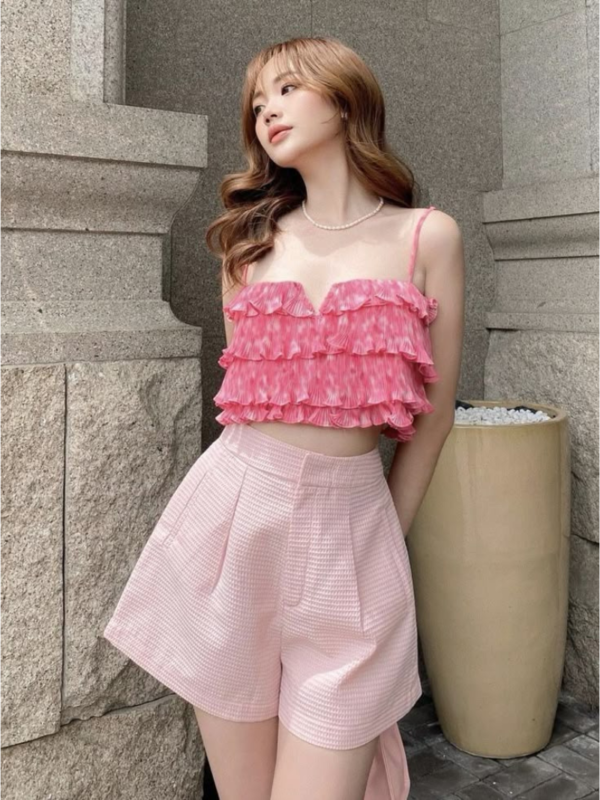 products (3) Ruffled Crop Top & High-Waist Shorts Set